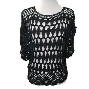 Vivid Collection Black Crochet Open Weave Top Small